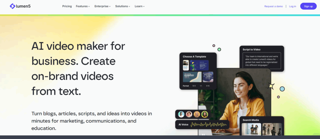 Lumen5, ИИ видео генератор онлайн бесплатно 2025 — создание видеороликов и контента с помощью нейросетей.