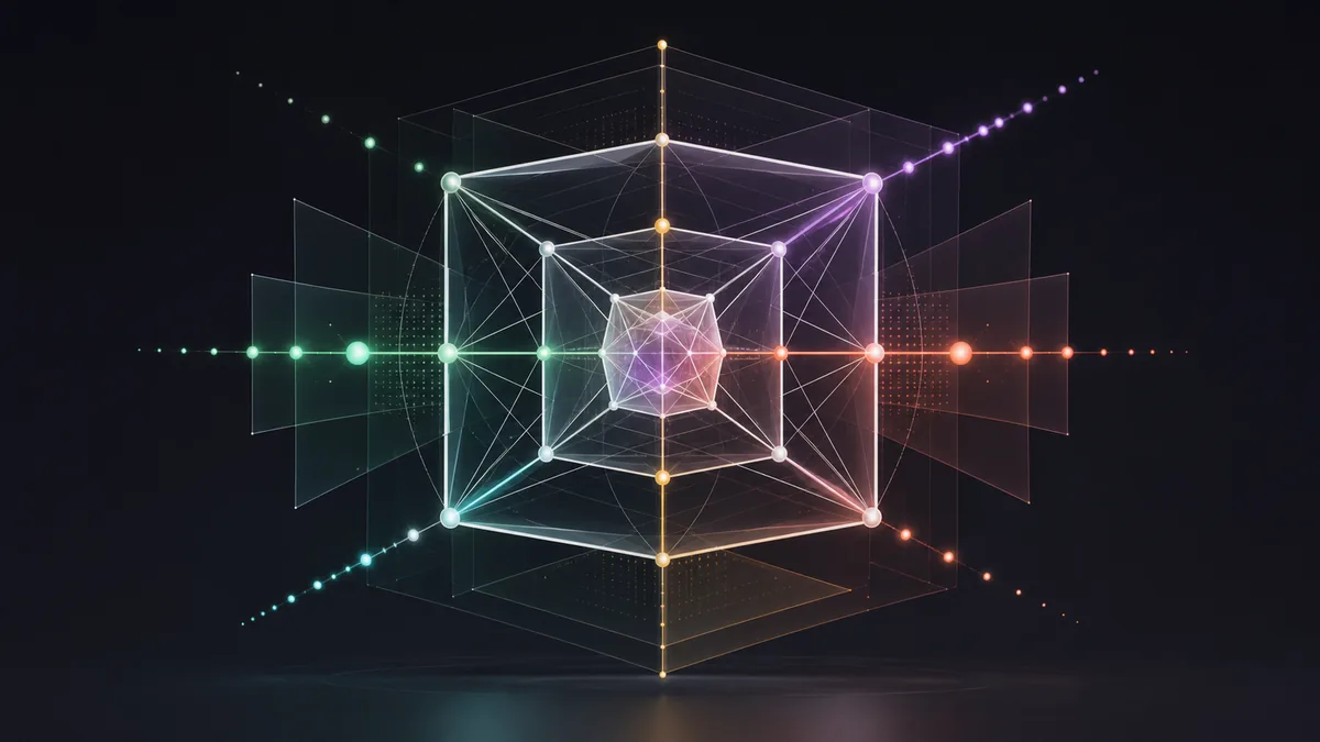 Abstract visualization of five-dimensional space and multidimensional data